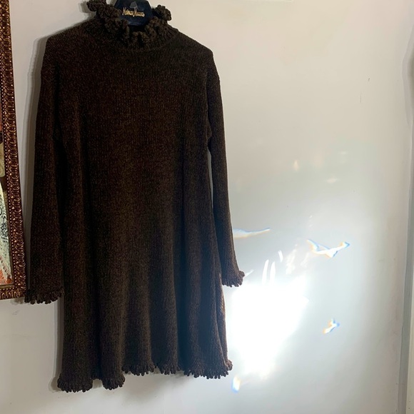 Vintage style works acrylic long sleeve brown sweater dress women’s size medium - Picture 8 of 8